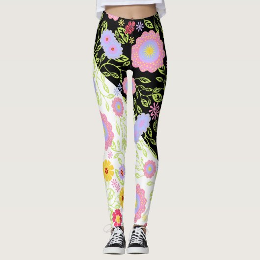 Blumenmuster Pop Art Malerei Bi-Color Nahtloses Mu Leggings (Vorderseite)