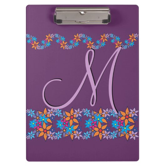 Blumenmuster Pop Art Monogram Klemmbrett (Vorderseite)