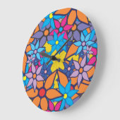 Blumenmuster Pop Art Nr. 3 Große Wanduhr (Winkel)