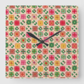 Blumenmuster Quadratische Wanduhr (Vorderseite)