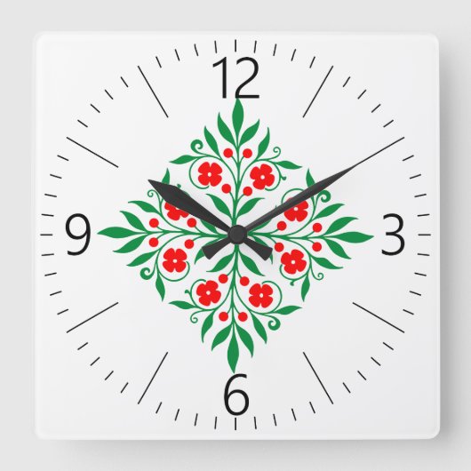 Blumenmuster Quadratische Wanduhr (Vorderseite)