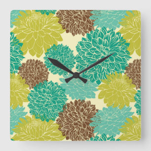Blumenmuster Quadratische Wanduhr