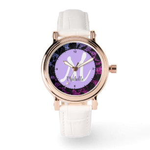 Blumenmuster Rahmen Eleganter Mit Monogramm Name Armbanduhr
