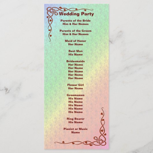 Blumenmuster Rainbow Herbsthochzeit Programm (Rückseite)