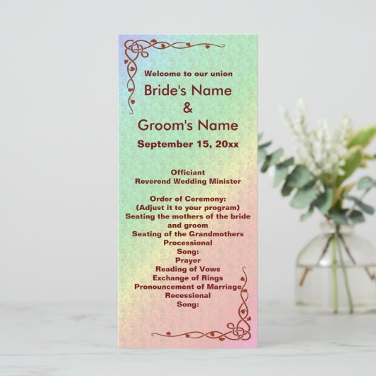 Blumenmuster Rainbow Herbsthochzeit Programm (Stehend Vorderseite)