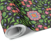 Blumenmuster Rangoli, schwarzes Papier Geschenkpapier (Rolleneckpunkt)