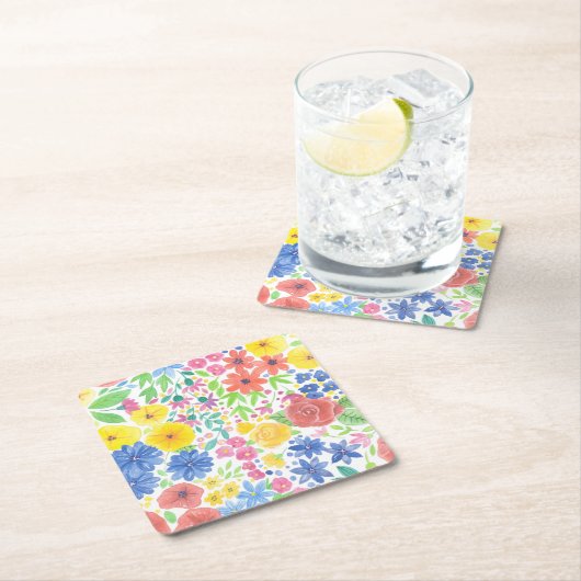 Blumenmuster Rechteckiger Pappuntersetzer (Vor Ort)