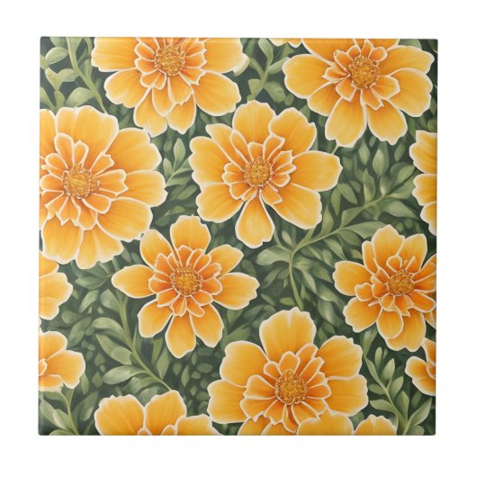 Blumenmuster Ringelblumen Fliese (Vorderseite)