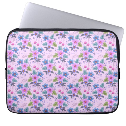 Blumenmuster Rosa Blau Violette Blumen-36841 Laptopschutzhülle (Vorderseite)