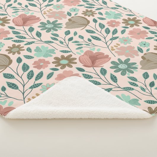Blumenmuster rosa, braun sherpadecke (3/4)