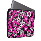 Blumenmuster Rosa Grau Weiß Schwarz Laptopschutzhülle (Vorne Rechts)