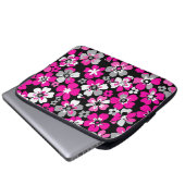 Blumenmuster Rosa Grau Weiß Schwarz Laptopschutzhülle (Vorne Knopf)