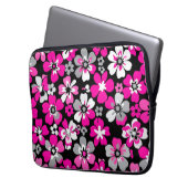 Blumenmuster Rosa Grau Weiß Schwarz Laptopschutzhülle (Vorderseite Links)
