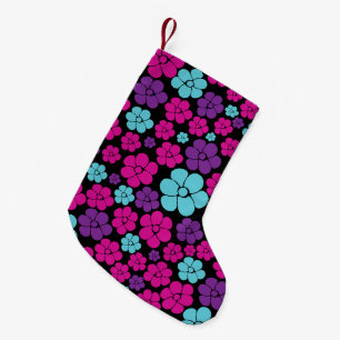 Blumenmuster - Rosa, Lila, Blau und Schwarz Kleiner Weihnachtsstrumpf