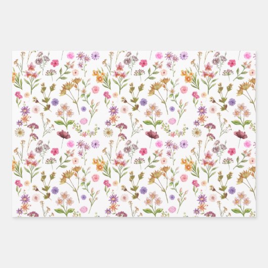 Blumenmuster - rosa, lila, grün geschenkpapier set (Vorderseite)