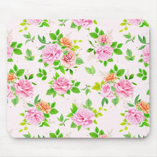 Blumenmuster-Rose-Blume mit Muster für grüne Blätt Mousepad (Vorne)