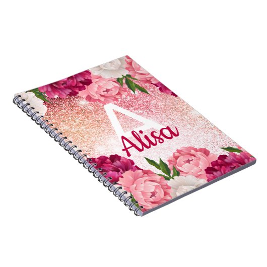 Blumenmuster-Rose Glitzer-Design Notizblock (Rechte Seite)