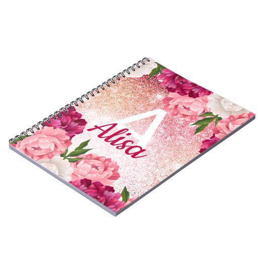 Blumenmuster-Rose Glitzer-Design Notizblock (Linke Seite)