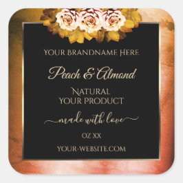 Blumenmuster-Rose Orangefarbenes schwarzes Marmorl Quadratischer Aufkleber