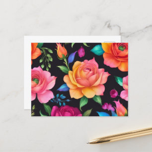 Blumenmuster-Rosen-Postkarte Postkarte