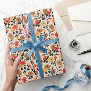 Blumenmuster Rot und Orange Papier Geschenkpapier