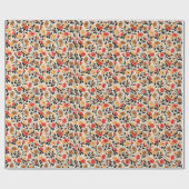 Blumenmuster Rot und Orange Papier Geschenkpapier (Flach)