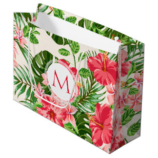 Blumenmuster Roter Hibiskus Monogram L Gift Bag Große Geschenktüte