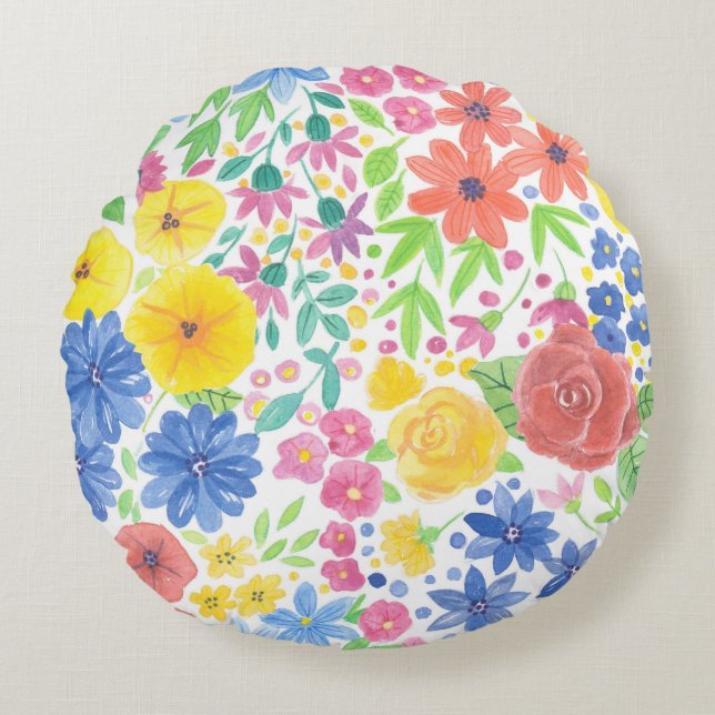 Blumenmuster Rundes Kissen (Vorderseite)