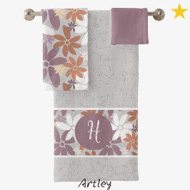 Blumenmuster Sapphische Lesbenflagge Monogramm   Badhandtuch Set