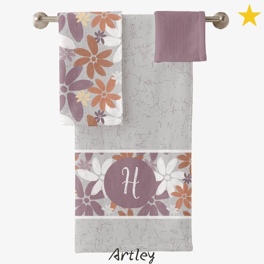 Blumenmuster Sapphische Lesbenflagge Monogramm Badhandtuch Set