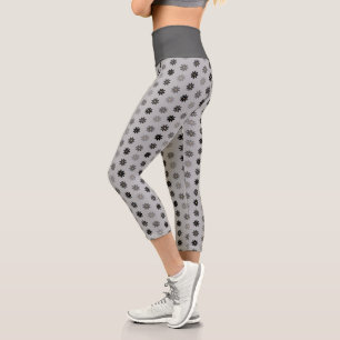 Blumenmuster Schwarz Capri Leggings