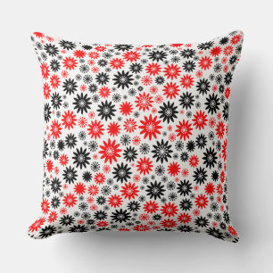 Blumenmuster - Schwarz mit Rot und Weiß Kissen
