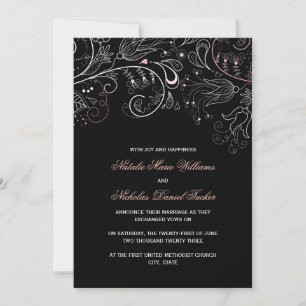 Blumenmuster Schwarz mit Tulpe - Hochzeitsankündig Einladung