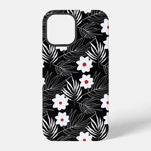 Blumenmuster schwarz und weiß iPhone hülle (Rückseite)