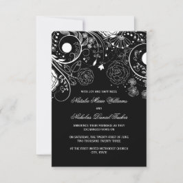 Blumenmuster Schwarz/Weiß-3x5Wedding-Ankündigung Einladung