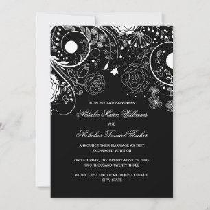 Blumenmuster Schwarz/Weiß - Hochzeitsankündigung Einladung