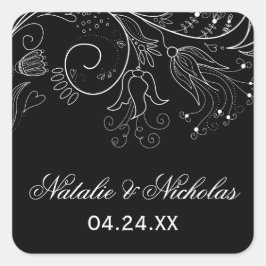 Blumenmuster Schwarz/Weiß Tulip - Quadrat Sticker