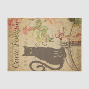 Blumenmuster Schwarze Katze Dekoupage Vintage Seidenpapier