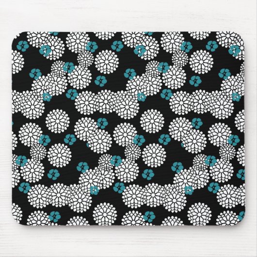 Blumenmuster schwarzer blauer Blumen Kirschblütes Mousepad (Vorne)