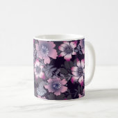 Blumenmuster Schwarzer Hintergrund Botanische Pfla Kaffeetasse (VorderseiteRechts)