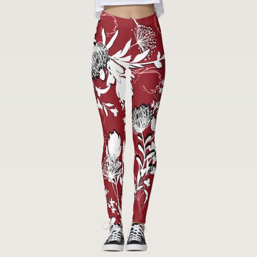 Blumenmuster Silhouette, buntes botanisches Muster Leggings (Vorderseite)