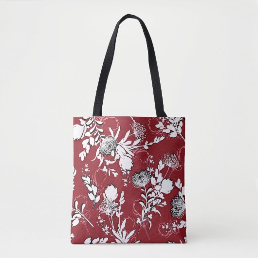 Blumenmuster Silhouette, buntes botanisches Muster Tasche (Vorderseite)