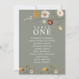 Blumenmuster-Sitzkarten des Sitzplatzes auf grünen Einladung