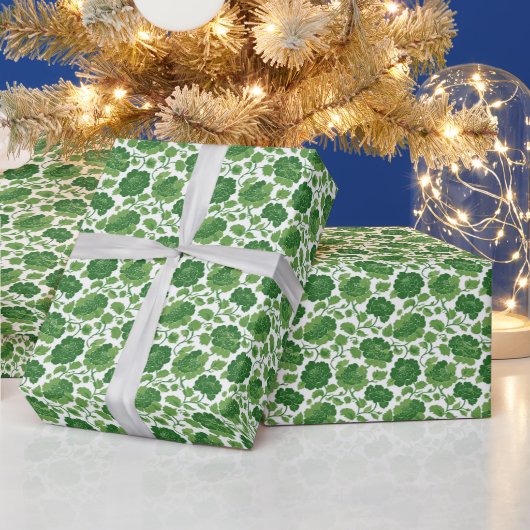 Blumenmuster | Smaragd-Pfingstrosenranke Geschenkpapier (Feiertage)