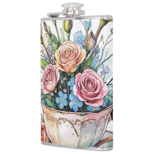 Blumenmuster - Soft Watercolor Boho Art Flachmann (Links)