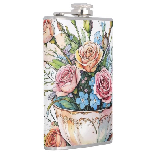 Blumenmuster - Soft Watercolor Boho Art Flachmann (Rechts)