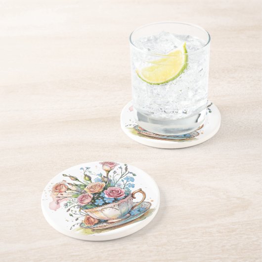 Blumenmuster - Soft Watercolor Boho Art Getränkeuntersetzer (Seite)