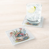 Blumenmuster - Soft Watercolor Boho Art Glasuntersetzer (Schrägansicht)