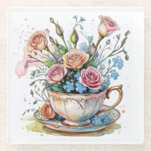 Blumenmuster - Soft Watercolor Boho Art Glasuntersetzer