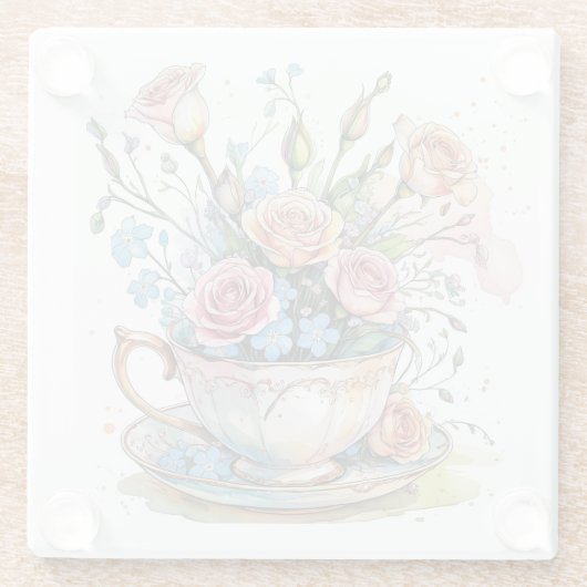 Blumenmuster - Soft Watercolor Boho Art Glasuntersetzer (Rückseite)